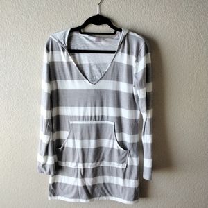 Merona Women's Top Small Flowy Tunic Striped Hooded V-Neck